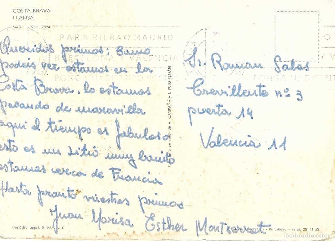 Postales: LLANS&Aacute; - n&ordm; 2824. COSTA BRAVA - CIRCULADA - Foto 2