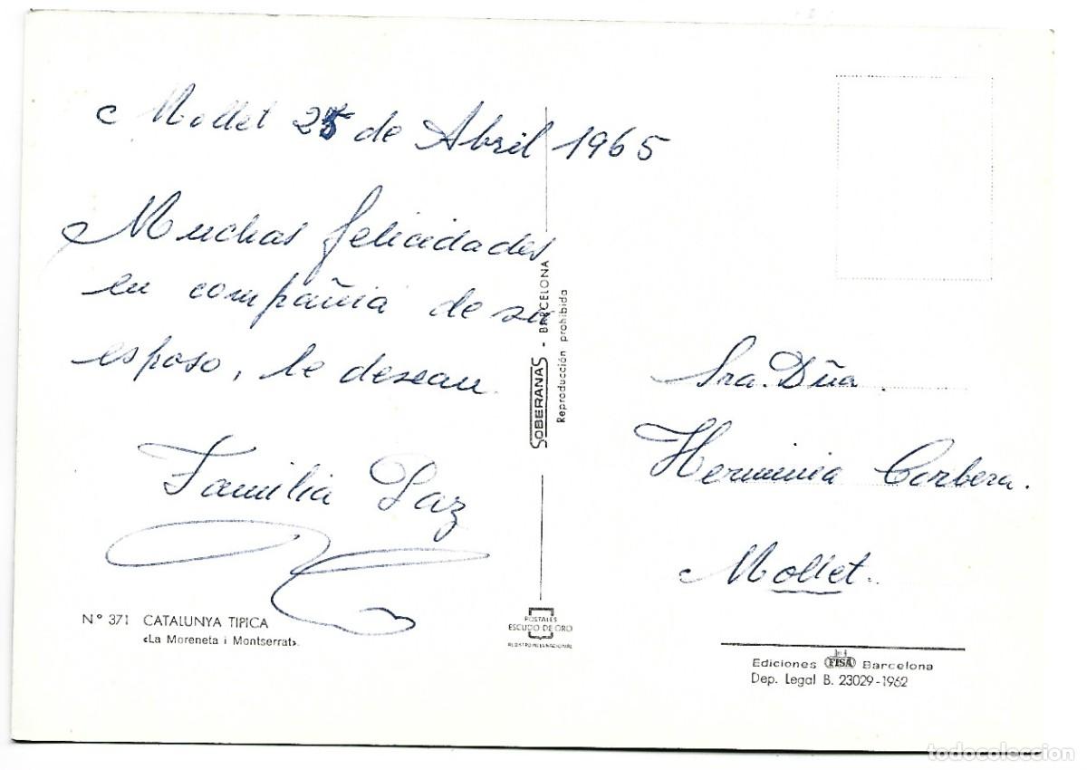 Postales: LA MORENETA Y MONTSERRAT.- BARCELONA - Foto 2