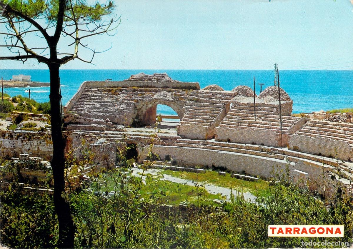 Postais: Postal Tarragona: Ruinas del Anfiteatro Romano con vista al Mar, Costa Dorada