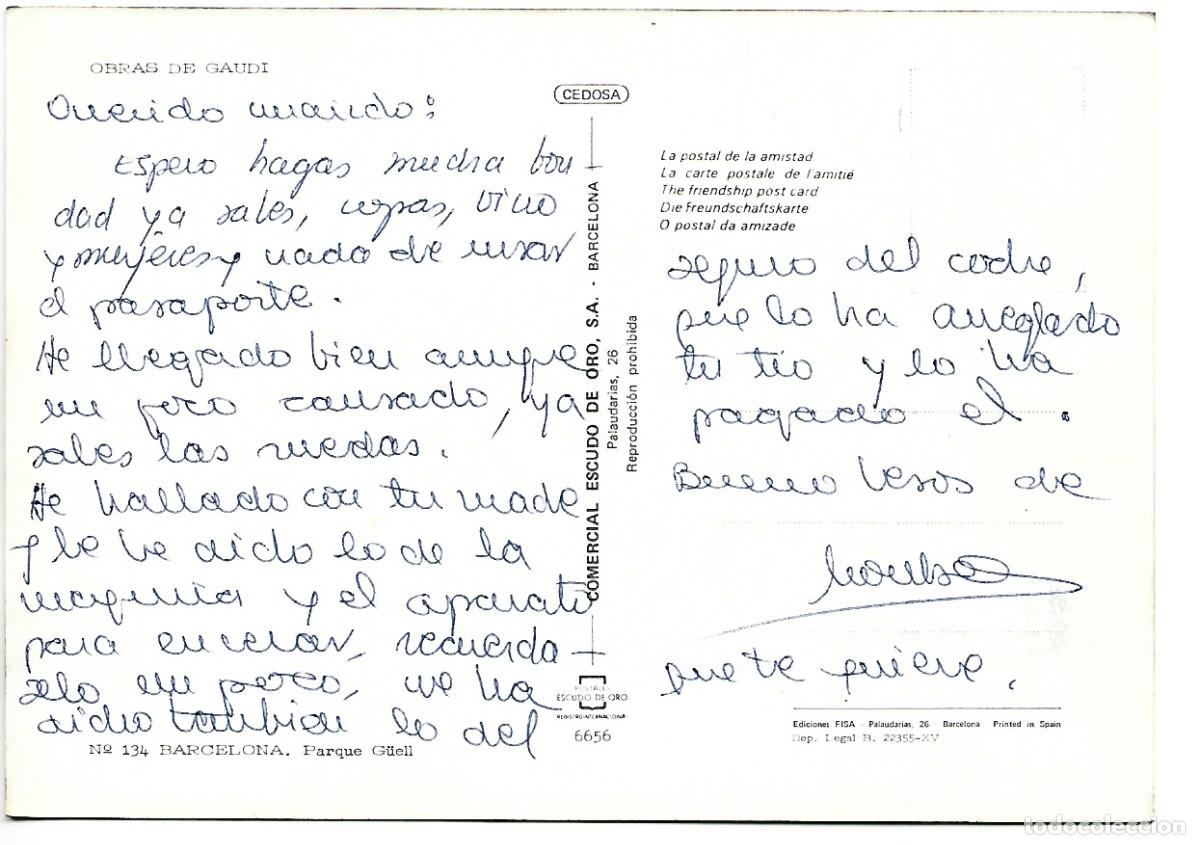 Postales: PARQUE GUELL (GAUDI).- BARCELONA - Foto 2