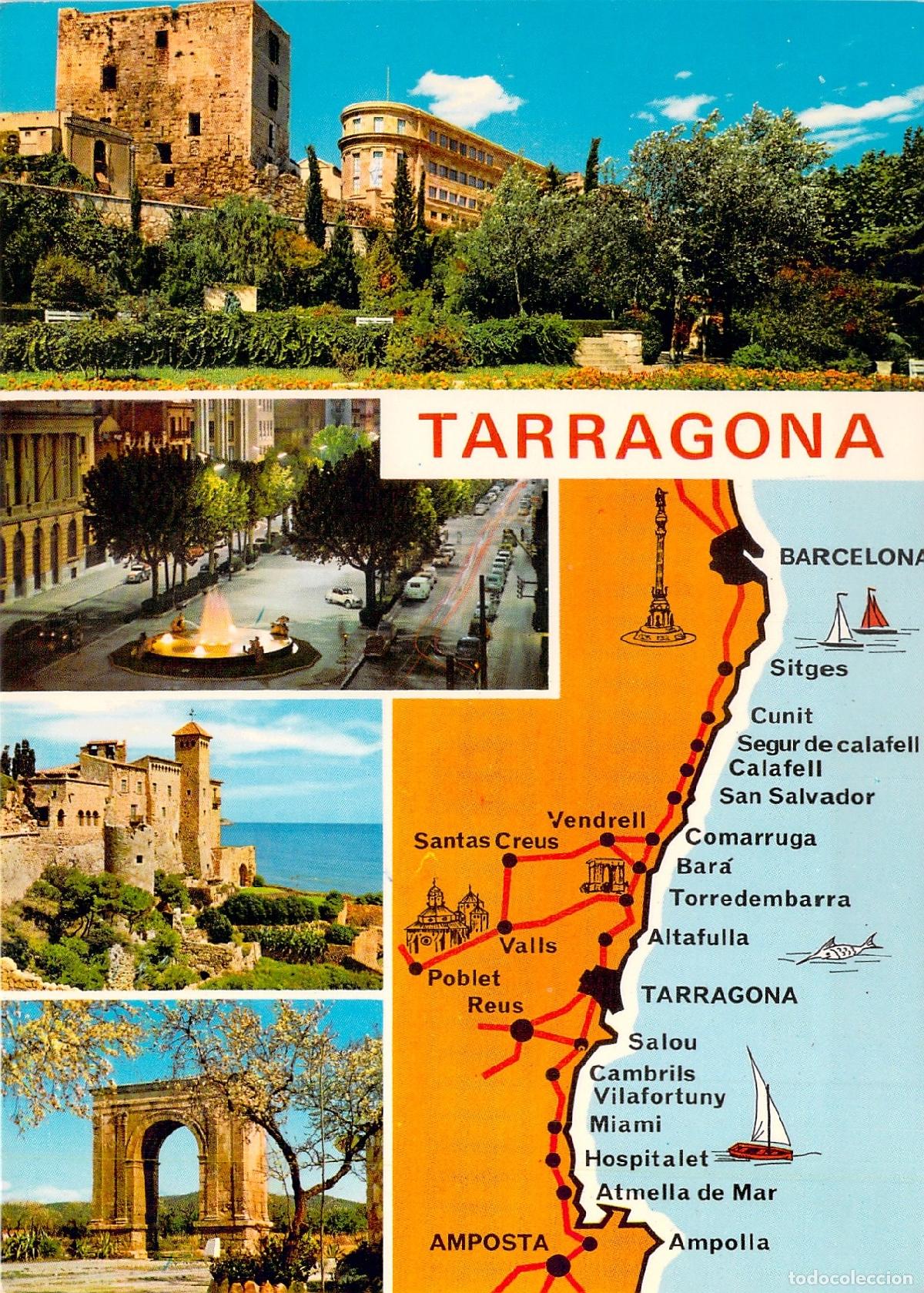Cartes Postales: Postal M&uacute;ltiple Costa Dorada Tarragona: Vistas, Monumentos y Mapa Costero