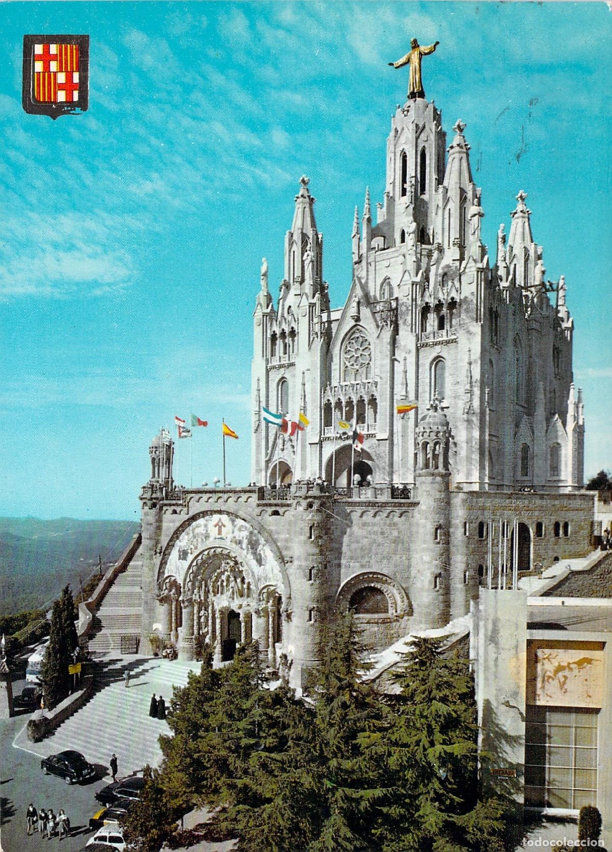 Postales: Postal Barcelona Templo Expiatorio Tibidabo Sagrado Coraz&oacute;n Circulada 1960s