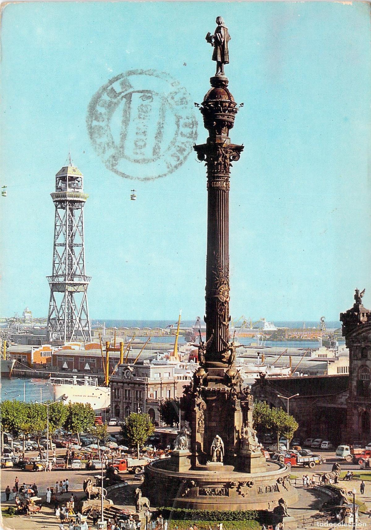Postales: Postal Monumento a Col&oacute;n y Vista Parcial del Puerto de Barcelona