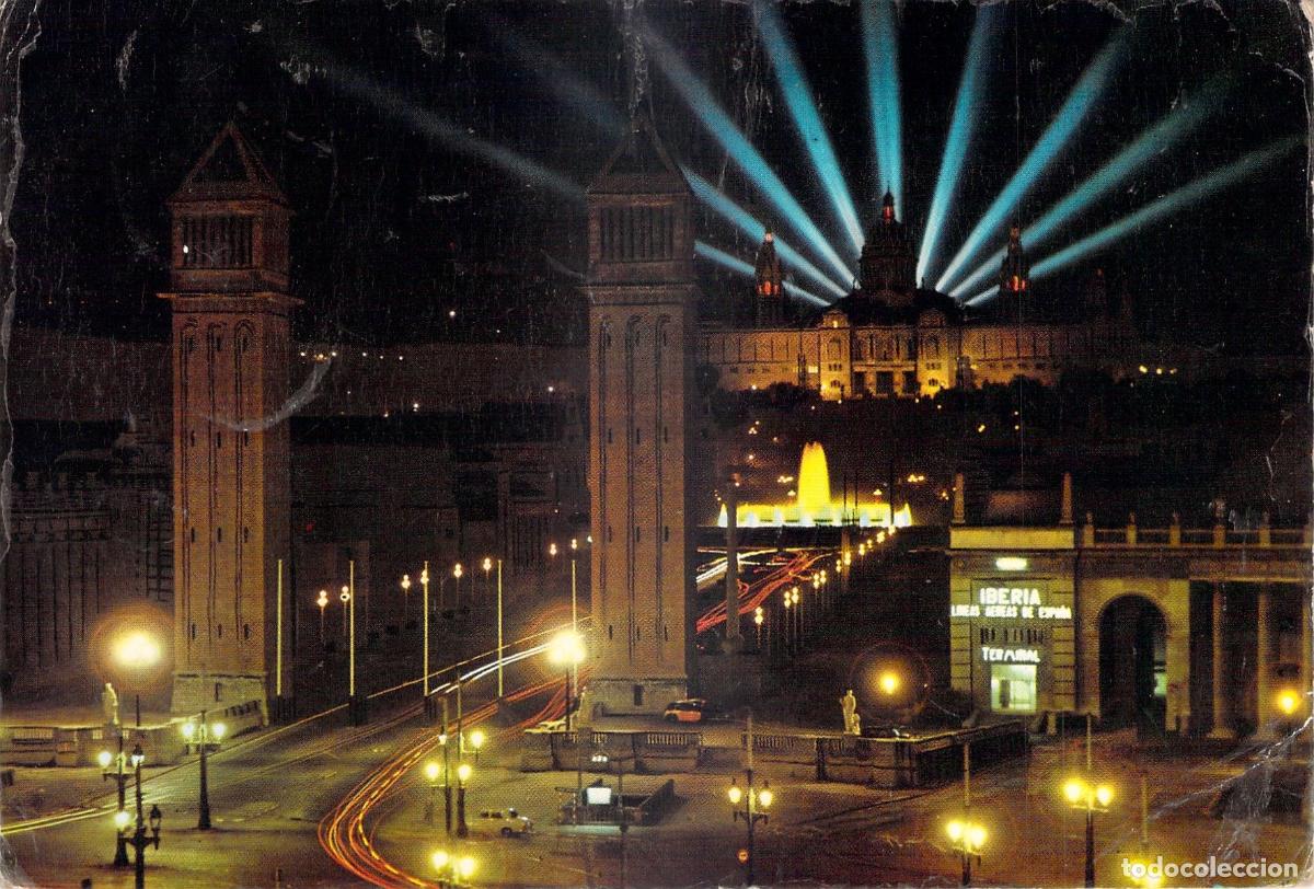 Postcards: Postal Barcelona Iluminaci&oacute;n Nocturna, Fuente M&aacute;gica Plaza Espa&ntilde;a