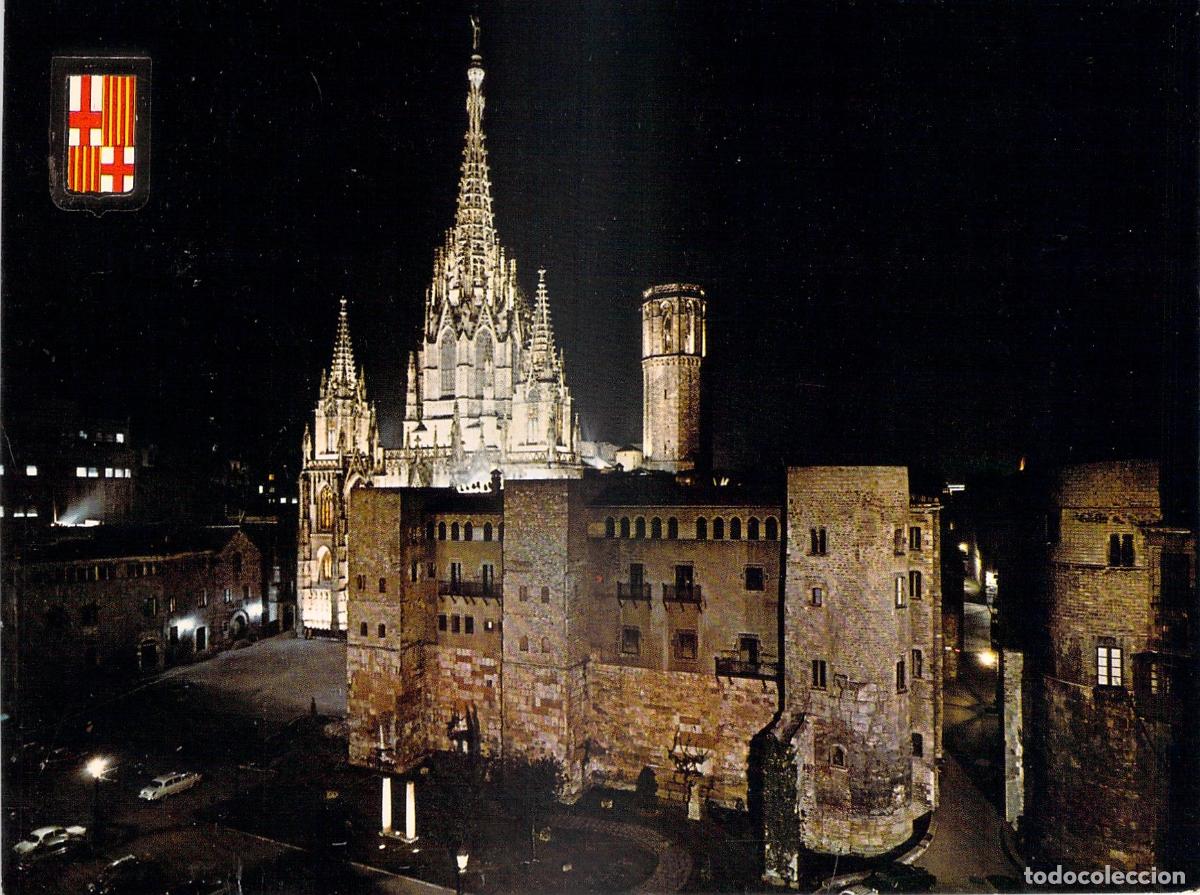 Cartoline: Postal Barcelona Nocturna Catedral y Barrio G&oacute;tico | Escudo de Oro