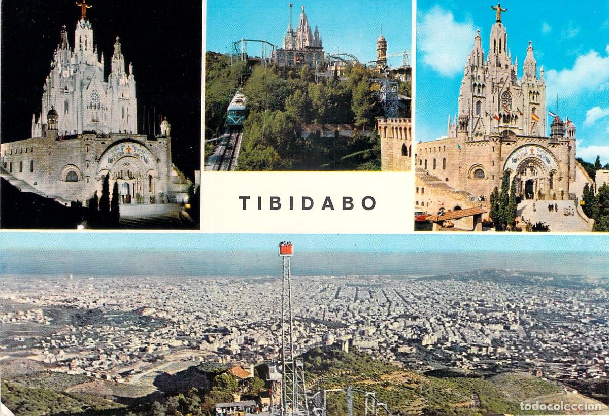 Postales: Postal de Barcelona Templo Sagrat Cor y Panor&aacute;mica del Tibidabo
