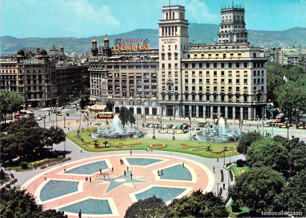 Cartes Postales: Postal Barcelona, Gran Vista de la Fuente Central en la Plaza de Catalu&ntilde;a
