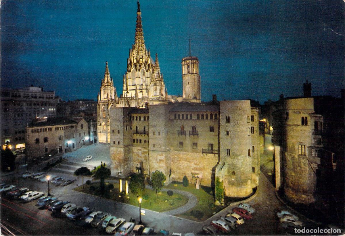 Cartes Postales: Postal Barcelona Catedral y Murallas Romanas. Vista Nocturna