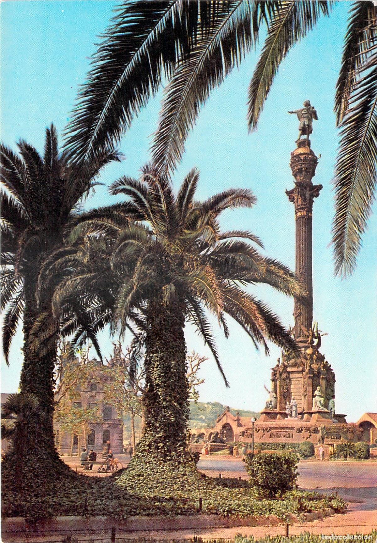 Cartes Postales: Postal Monumento a Col&oacute;n Barcelona - Vistas de la Ciudad con Palmeras