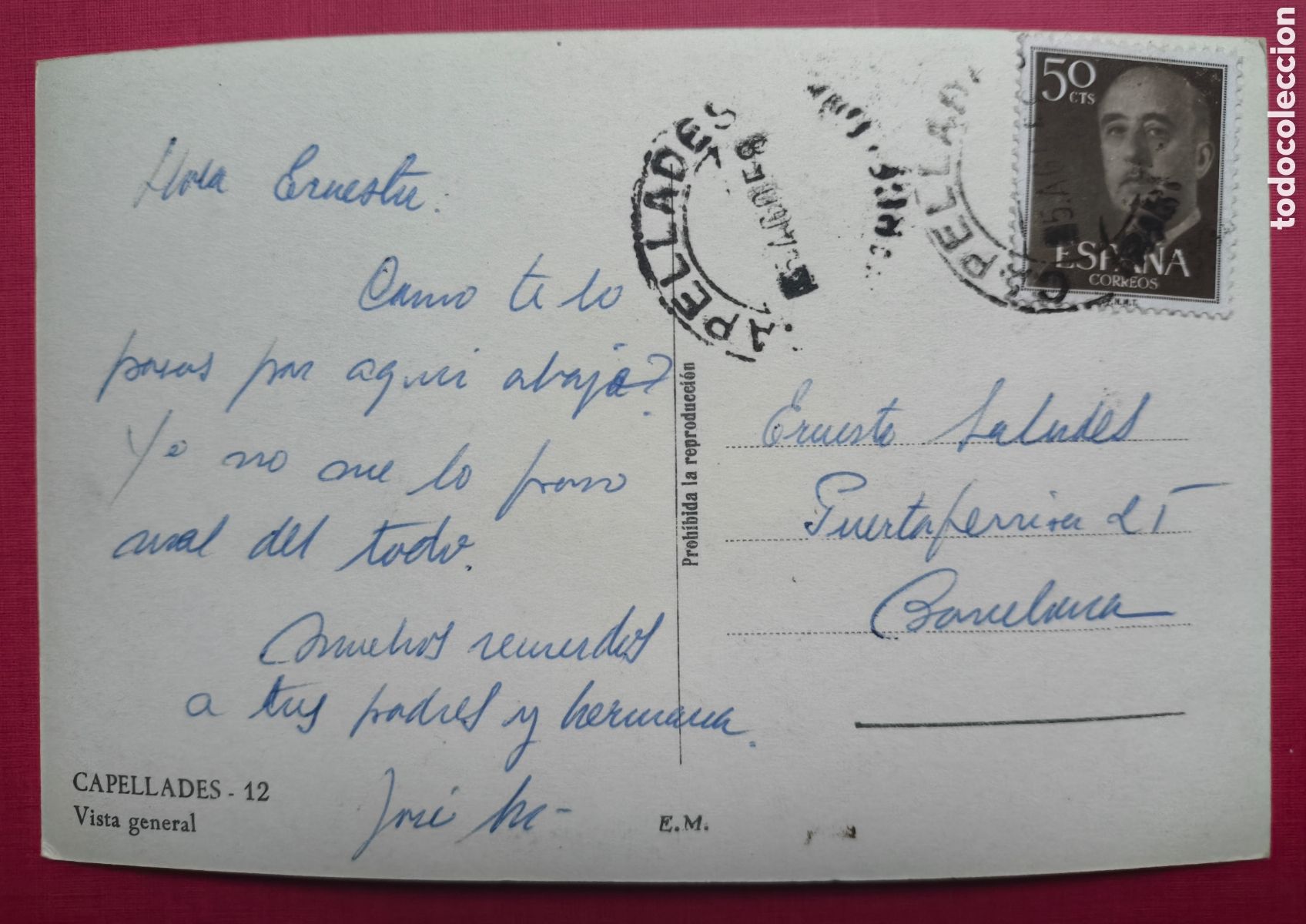 Postales: CAPELLADES POSTAL COLOREADA C. 1955 - Foto 2