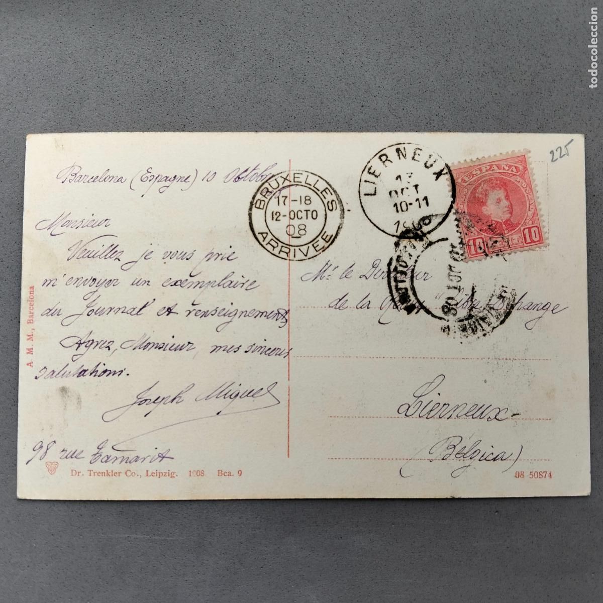 Postales: Barcelona, puerto. Circulada a&ntilde;o 1908 - Foto 2