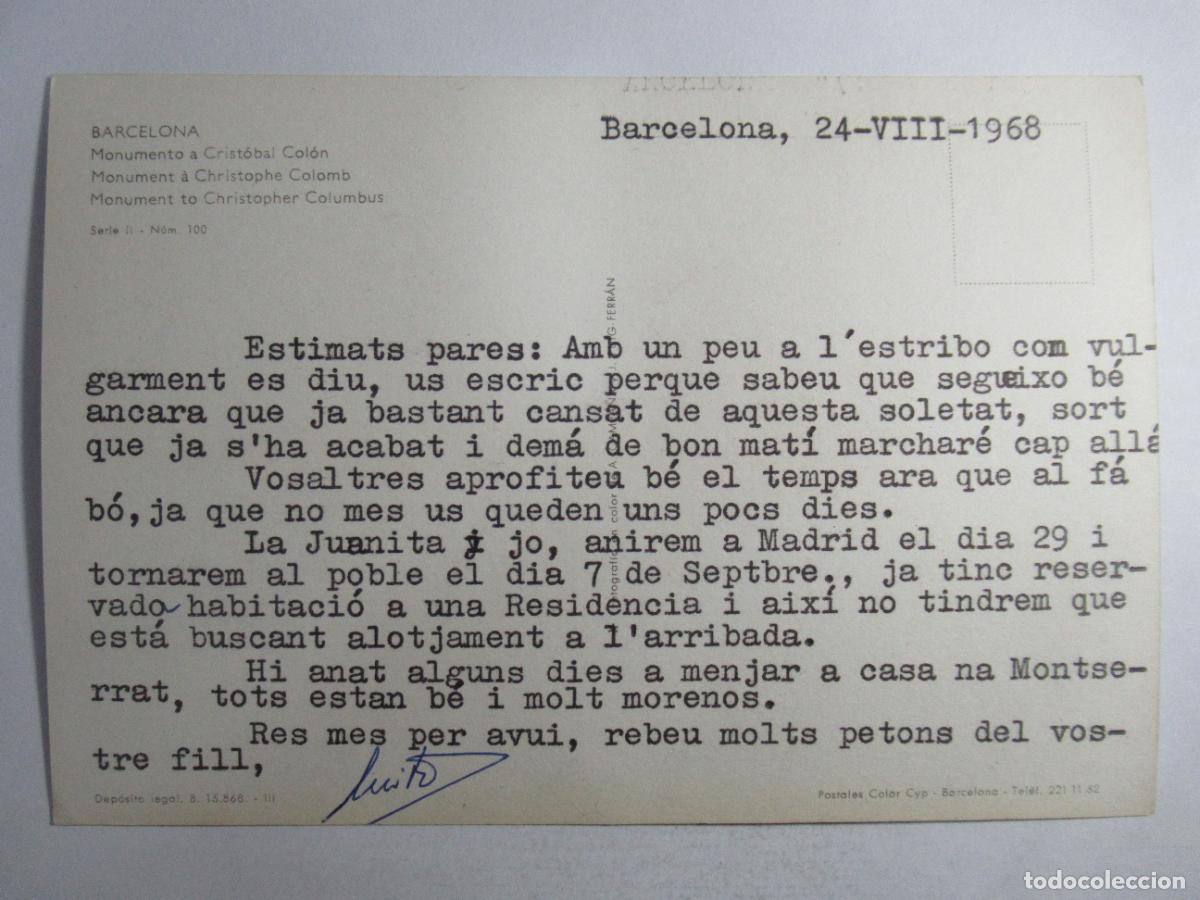 Postales: Barcelona - Monumento a Crist&oacute;bal Col&oacute;n - Escrita - Foto 2