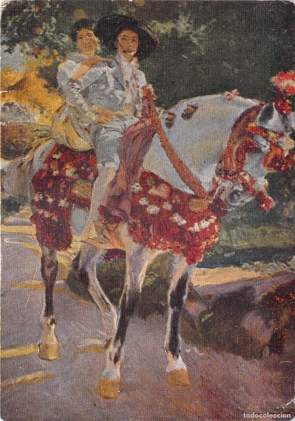 Postales: Postal Art&iacute;stica Pareja a Caballo Museos Art&iacute;sticos Barcelona