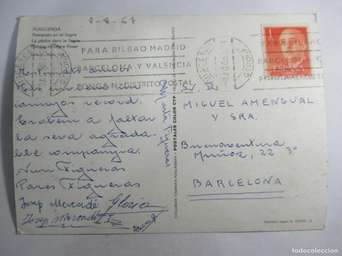 Postales: Puigcerd&agrave; - Pescando en el Segre - Circulada - Foto 2