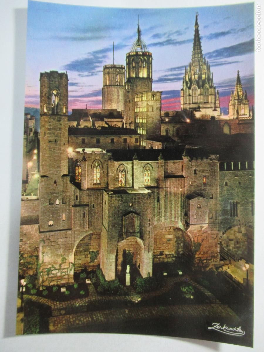 Postales: Barcelona - Barrio G&oacute;tico. Plaza Berenguer, de noche - S/C