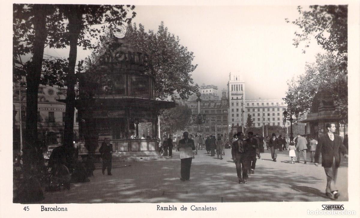 Postales: Postal de la Rambla de Canaletas en Barcelona, Espa&ntilde;a