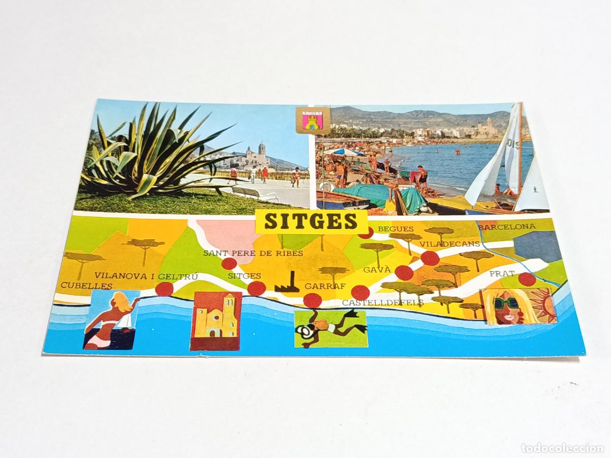Postales: GARRAF - POSTAL SITGES - PASEO DE LA RIBERA Y PLAYA - Foto 1