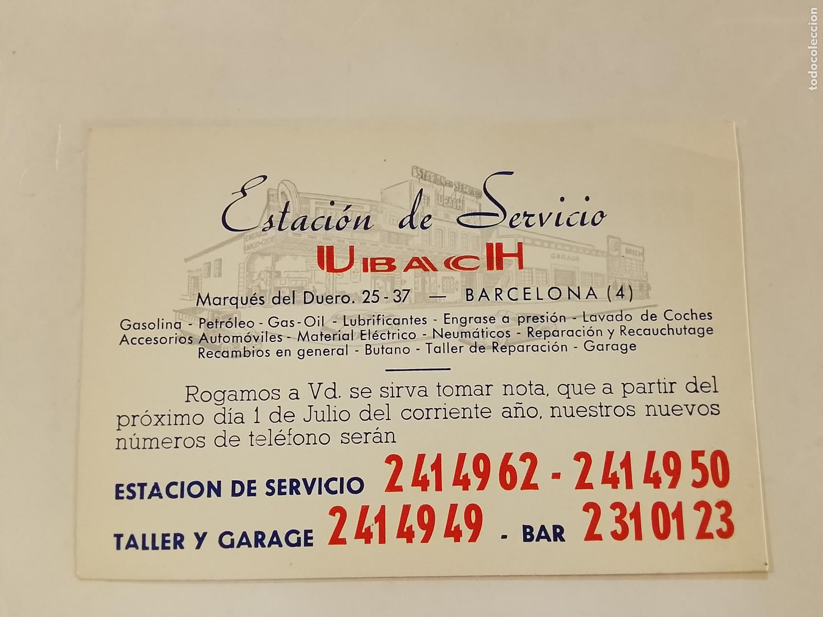Postales: BARCELONA - ESTACION DE SERVICIO UBACH - PUBLICIDAD - POSTAL -(115.615)