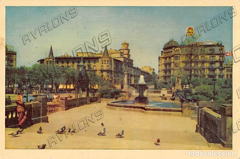 Postais: Plaza de Catalu&ntilde;a en Barcelona, a&ntilde;os 50, sin circular