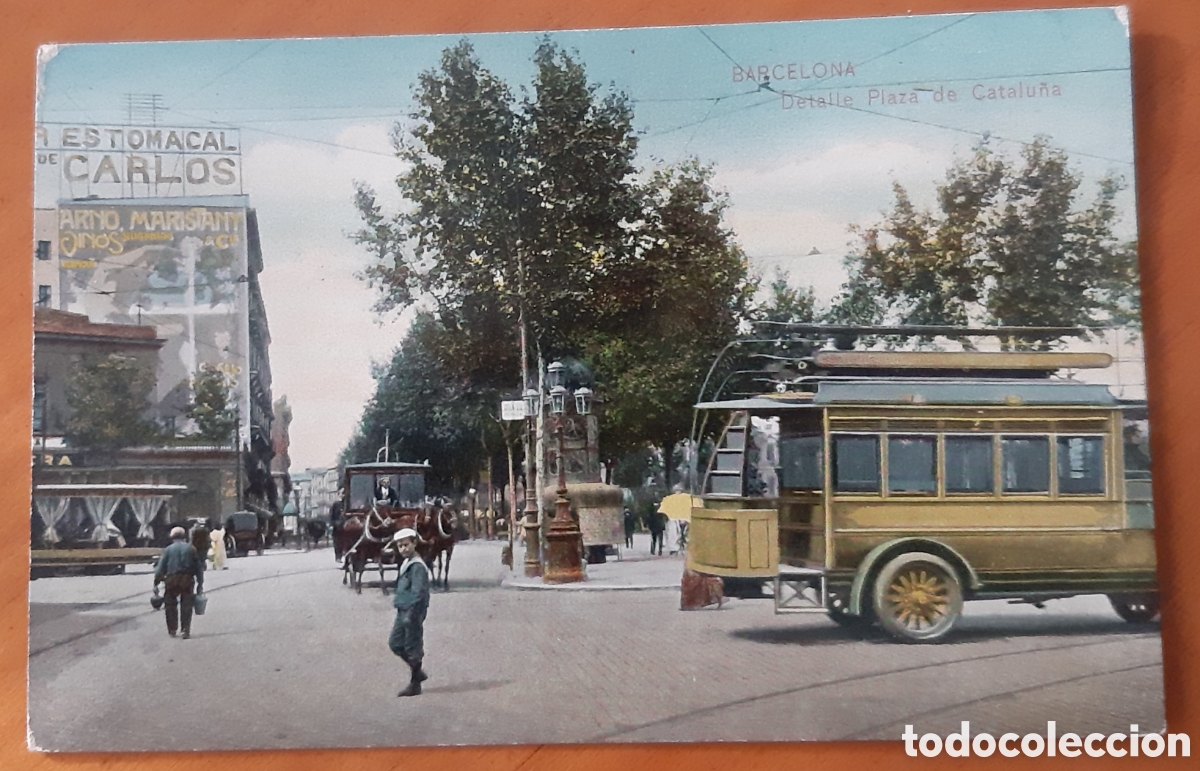Postales: Postal Barcelona coloreada. Detalle Plaza de Catalu&ntilde;a. Sin escribir. R9910