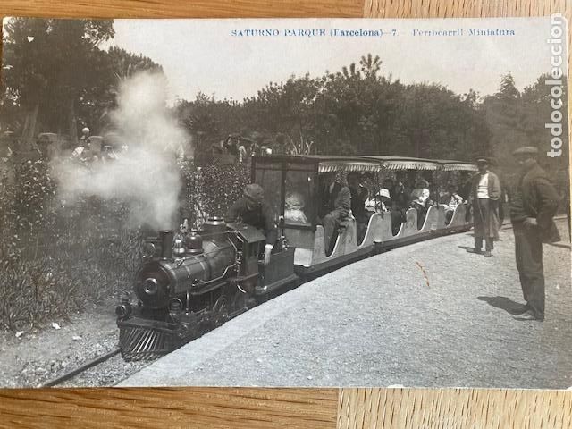 Postales: Barcelona. Saturno Prque. N&ordm; 7. Ferrocarril Miniatura. Fotografica, A. Fabert. Escrita en dorso