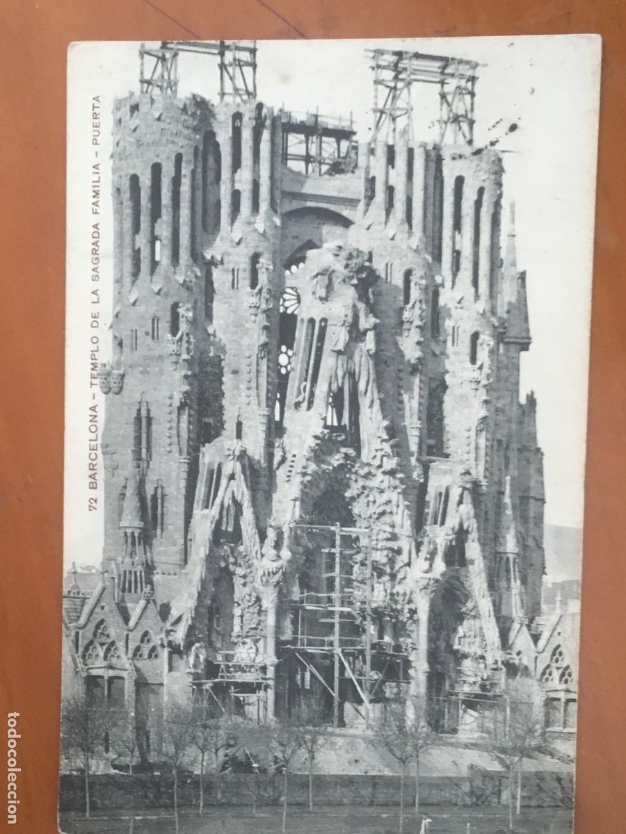 Postales: barcelona templo sagrada familia puerta gaudi postal original antigua