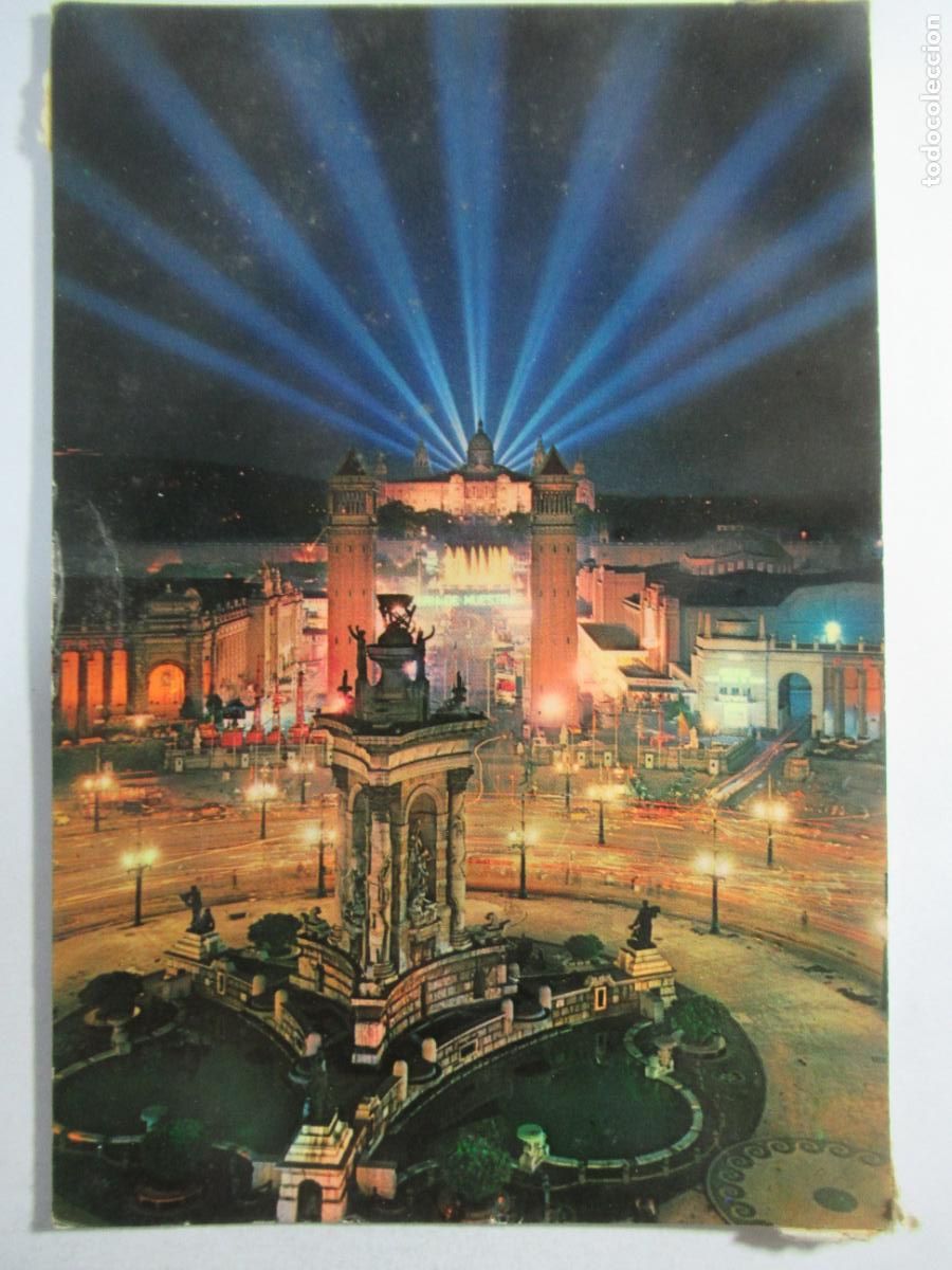 Postales: Barcelona - Plaza Espa&ntilde;a. Fuente Monumental de noche - S/C