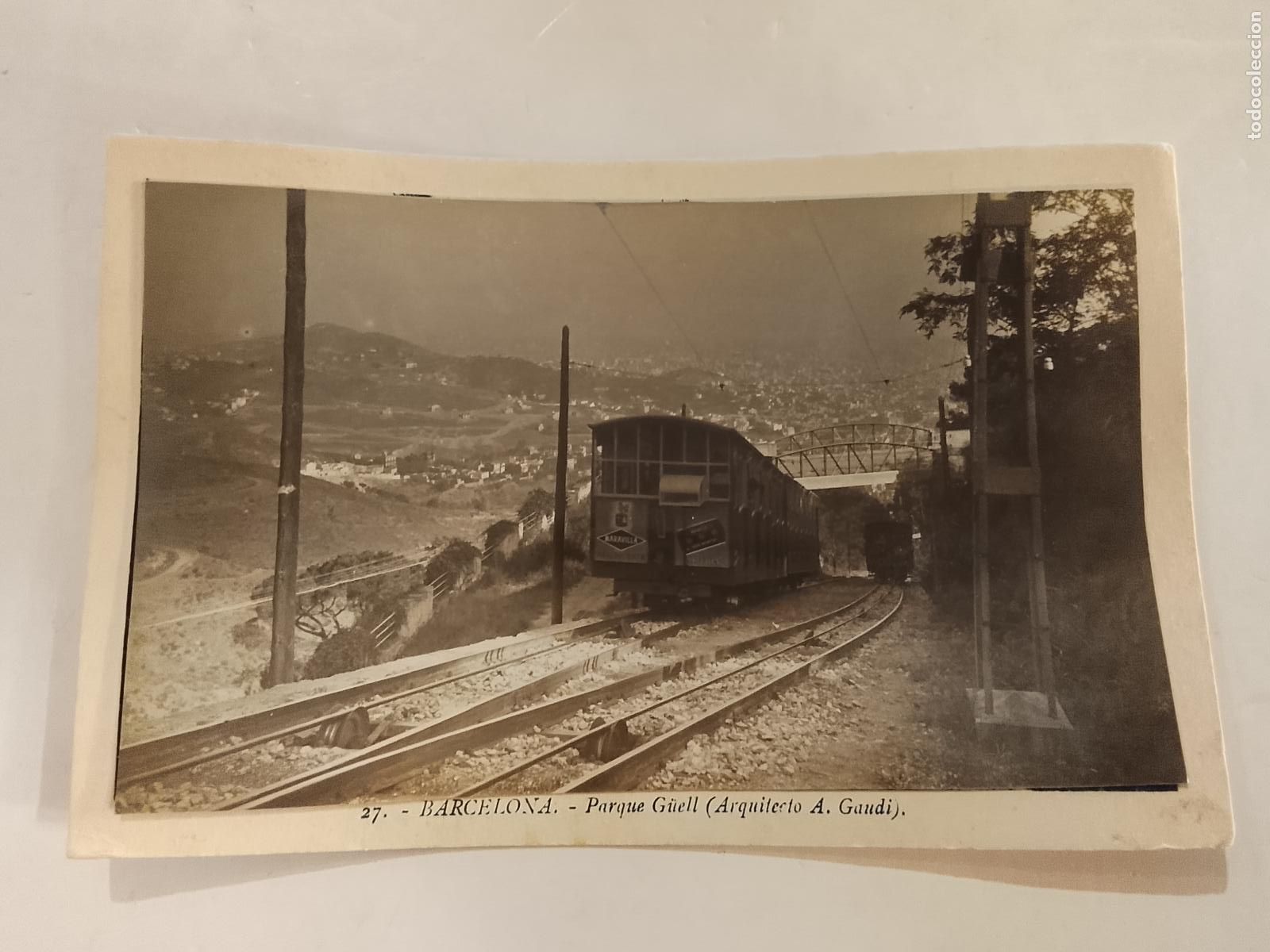 Postales: BARCELONA - FUNICULAR CON PUBLICIDADES - ROISIN -ES FOTO PEGADA-POSTAL PROTOTIPO ANTIGUA-(115.827)