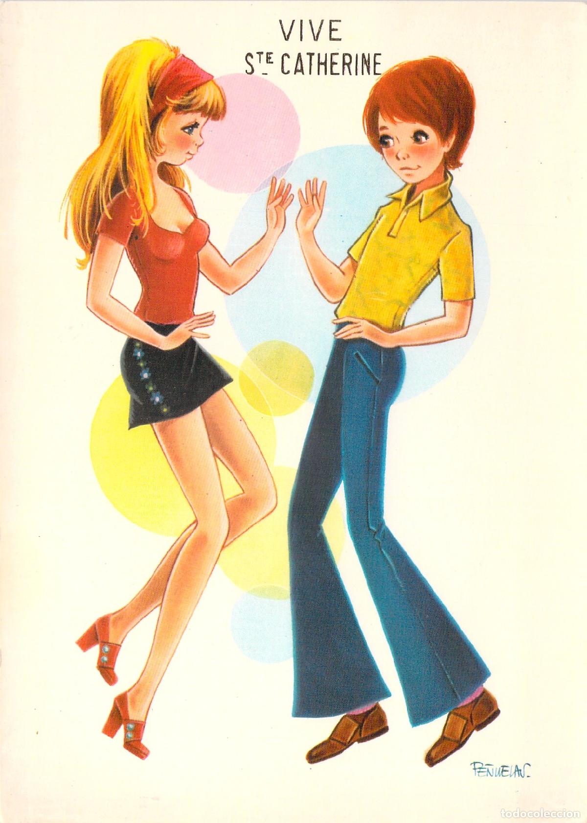 Postales: Postal Ilustrada Santa Catalina Dibujo de Pe&ntilde;uelas Colecci&oacute;n Perla