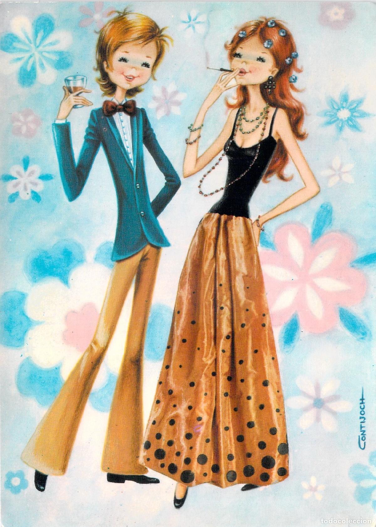 Postales: Postal Ilustrada de Pareja con Estilo Moderno Colecci&oacute;n Perla