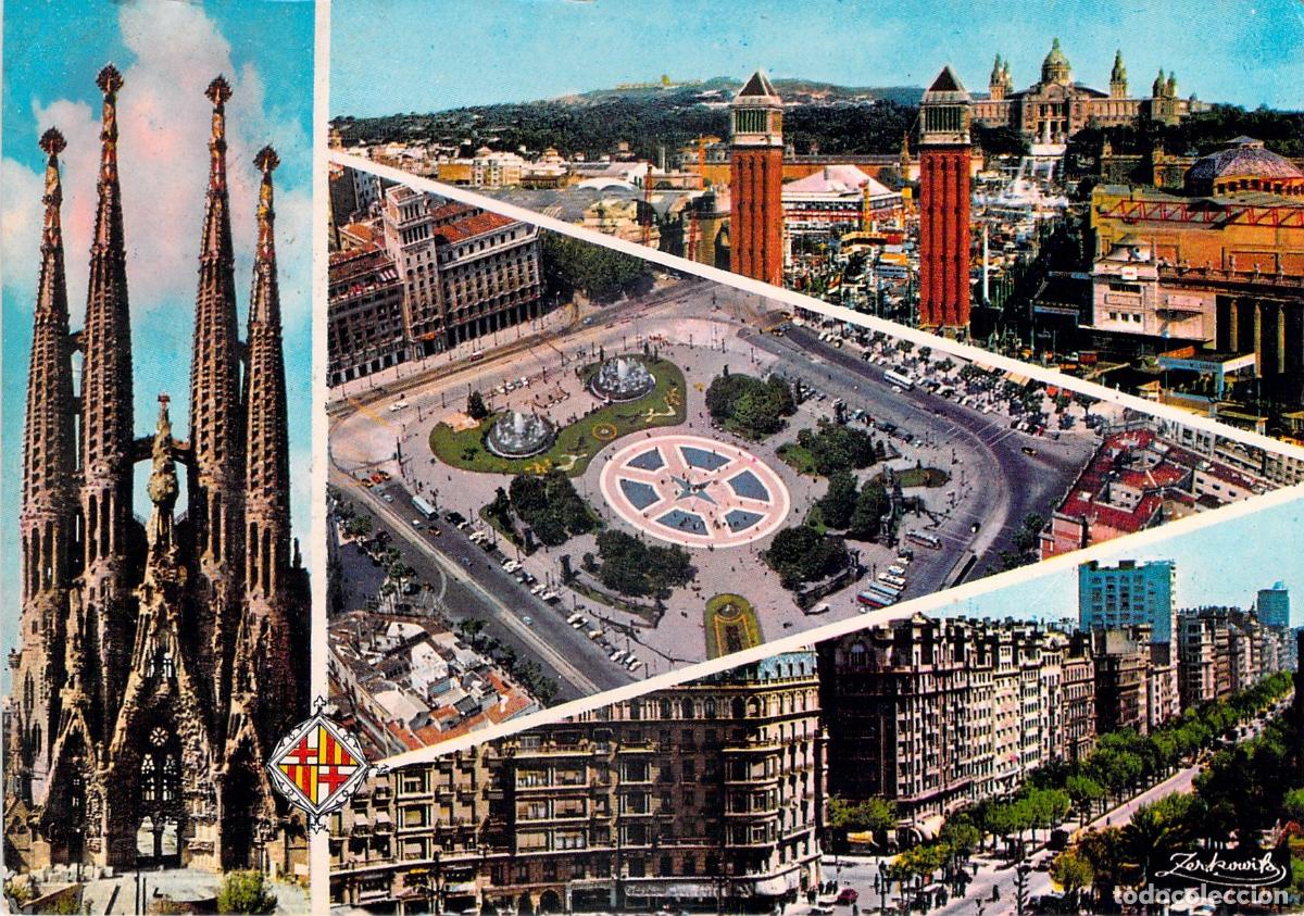 Postales: Postal de Barcelona Multi-vista Sagrada Familia y Plaza Espa&ntilde;a