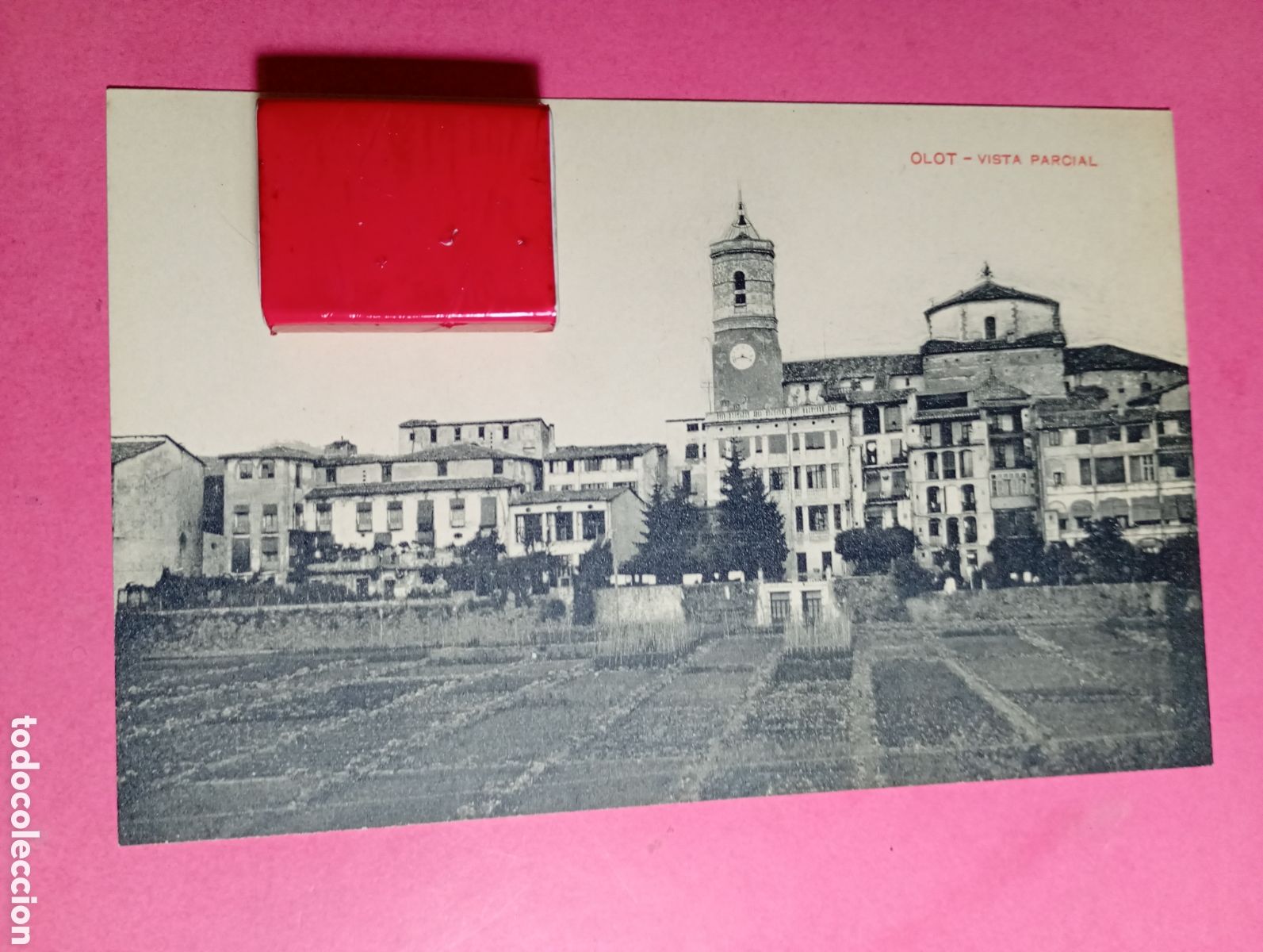 Postales: OLOT VISTA PARCIAL CON CAMPANARIO DE LA IGLESIA b/n s/c - R1616