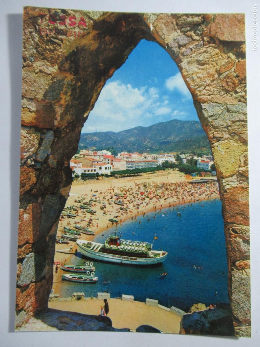 Postales: Tossa de Mar (Girona) - Costa Brava - La Playa a trav&eacute;s de una ojiva del murall&oacute;n - S/C