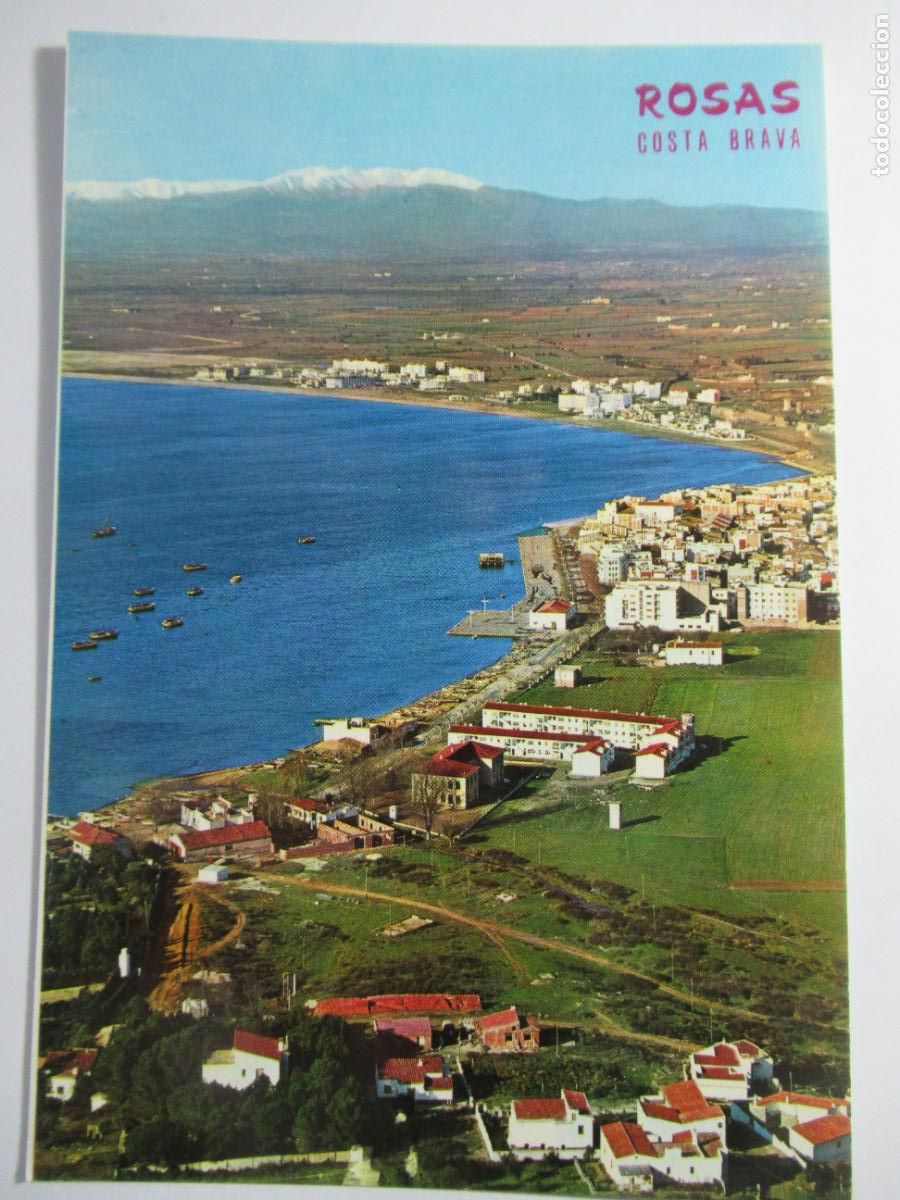 Postales: Rosas (Costa Brava) - La Nieve de los Pirineos desde la Villa - S/C