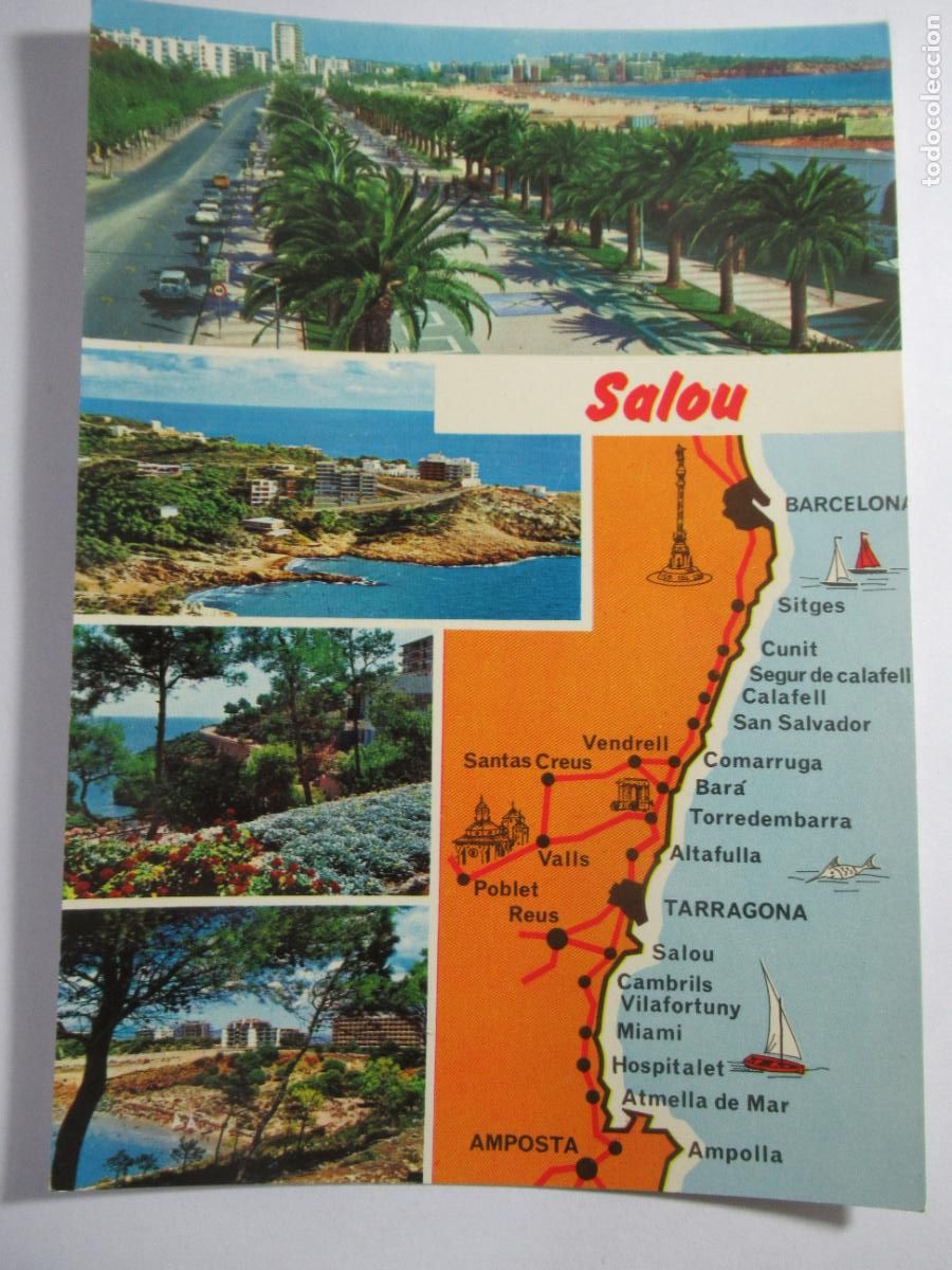 Postales: Salou (Tarragona) - Diversos aspectos de la Villa. Mapa - S/C