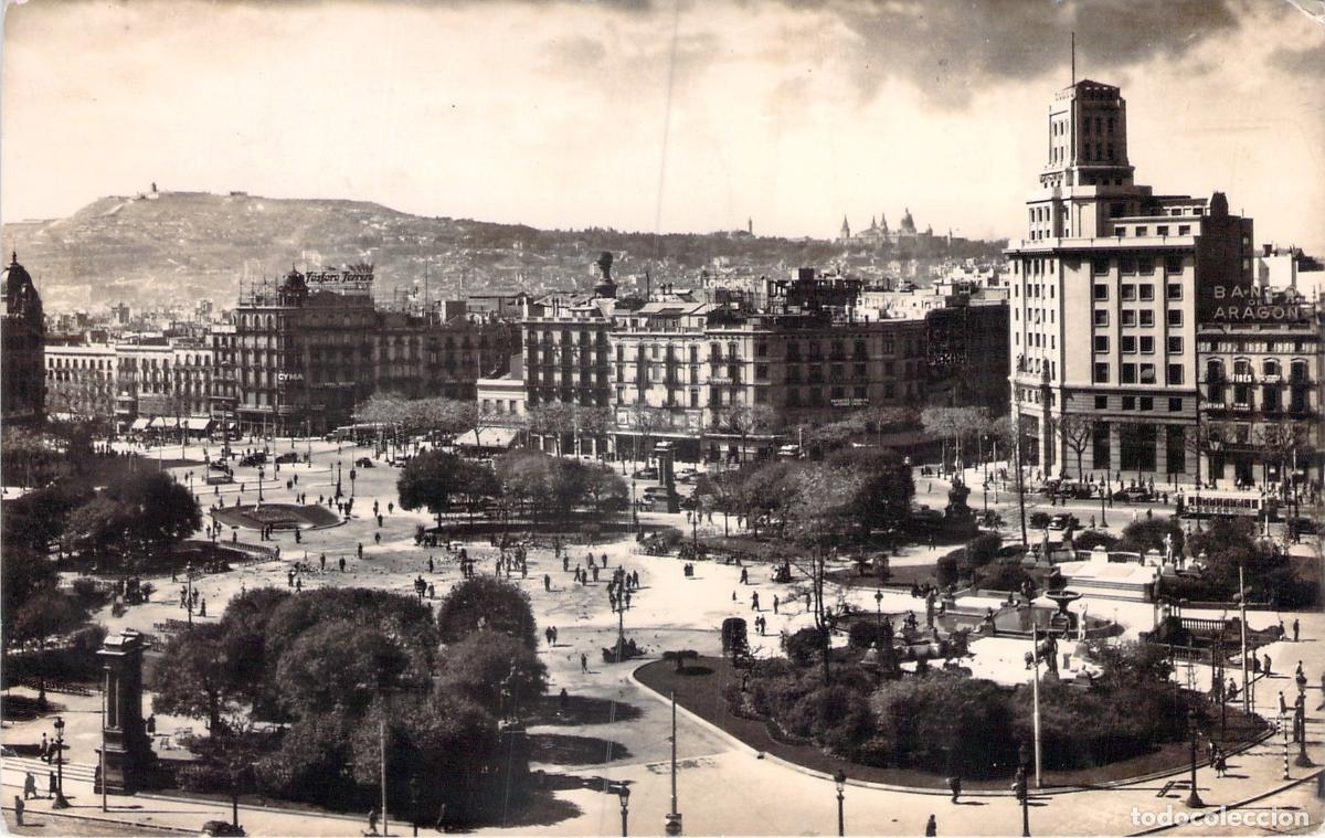 Postales: Postal de Barcelona: Vista General de la Plaza de Catalu&ntilde;a