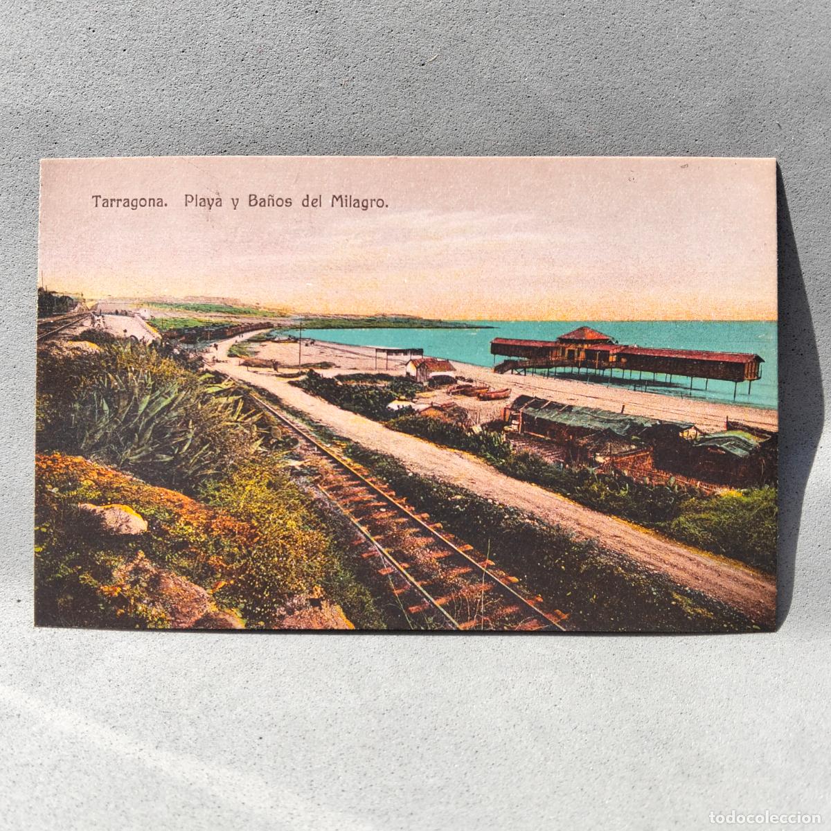 Postales: Edici&oacute;n Anguela Hermanos, Tarragona. Playa y Ba&ntilde;os del Milagro