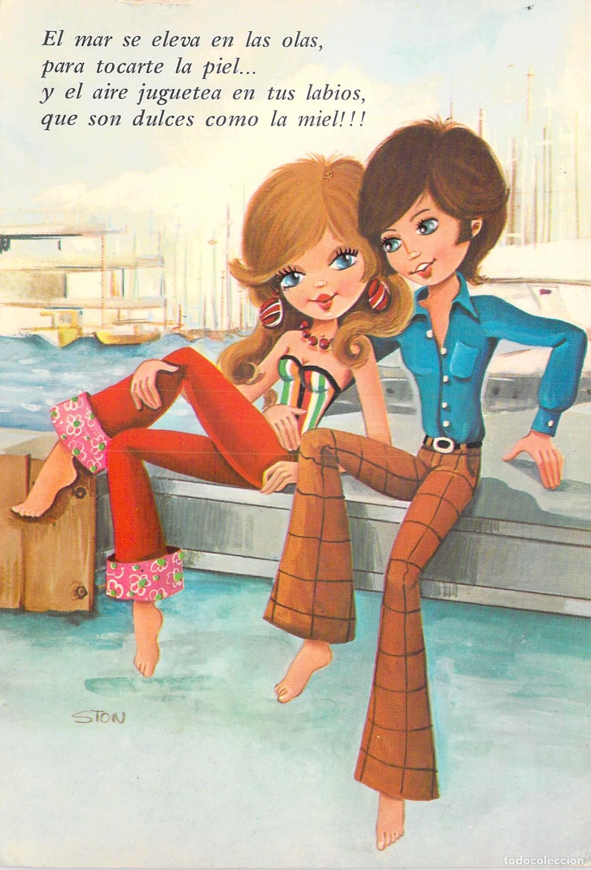 Postales: Postal Ilustrada Pareja Rom&aacute;ntica en el Puerto por Ston