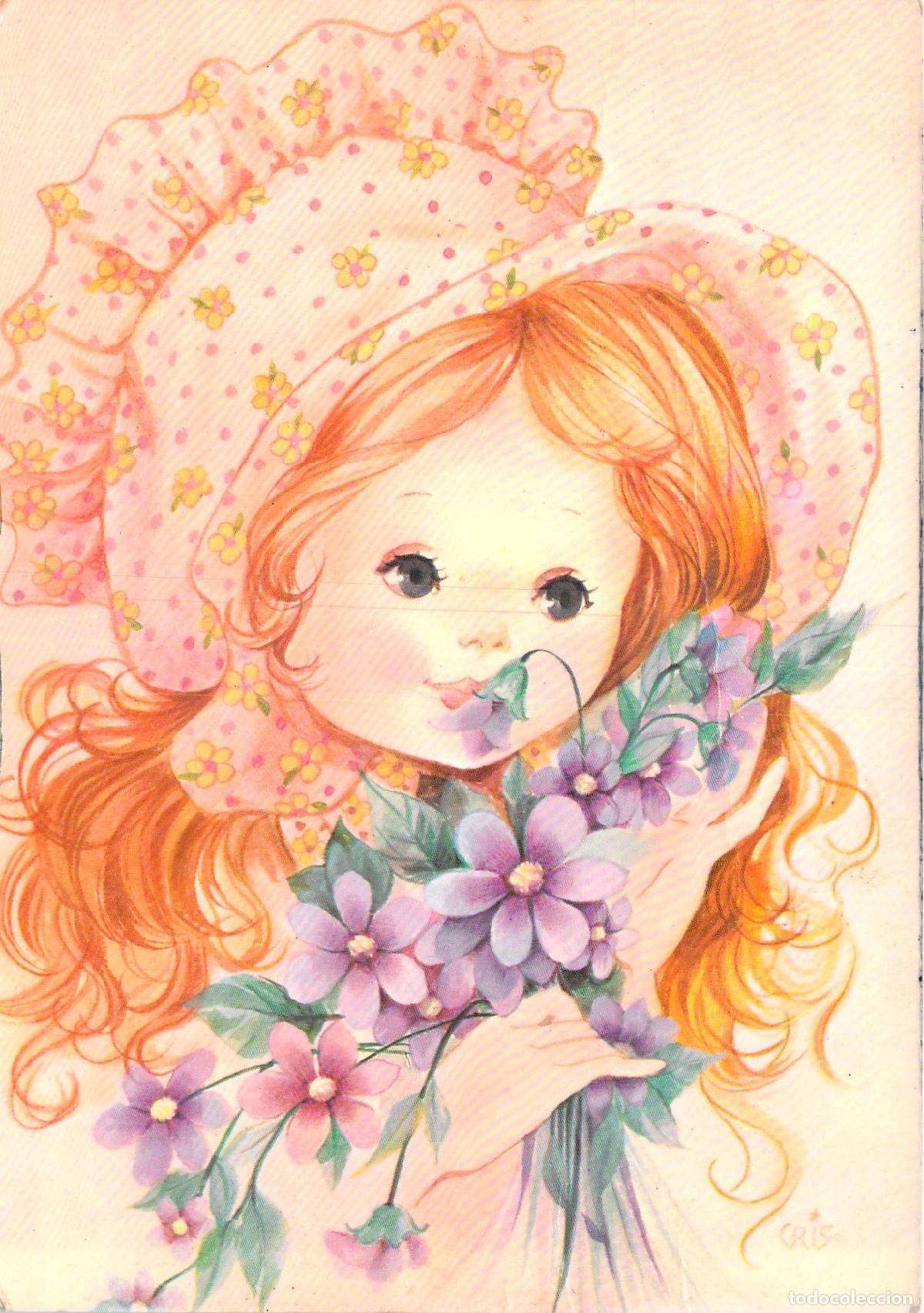 Postales: Postal Ilustrada Ni&ntilde;a con Flores de Cris Edicromo