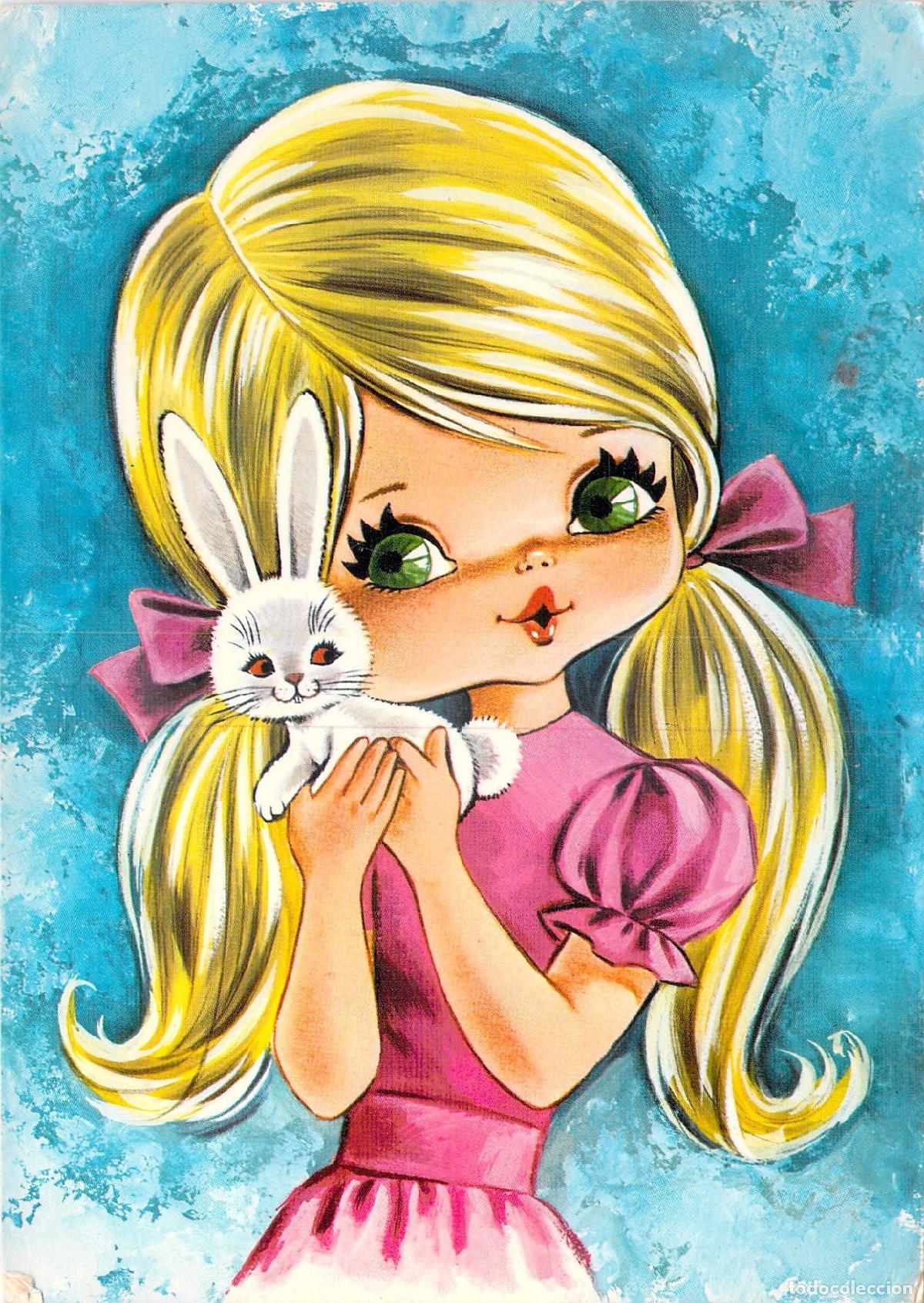 Postales: Postal de Ni&ntilde;a con Conejito Blanco Savir Barcelona