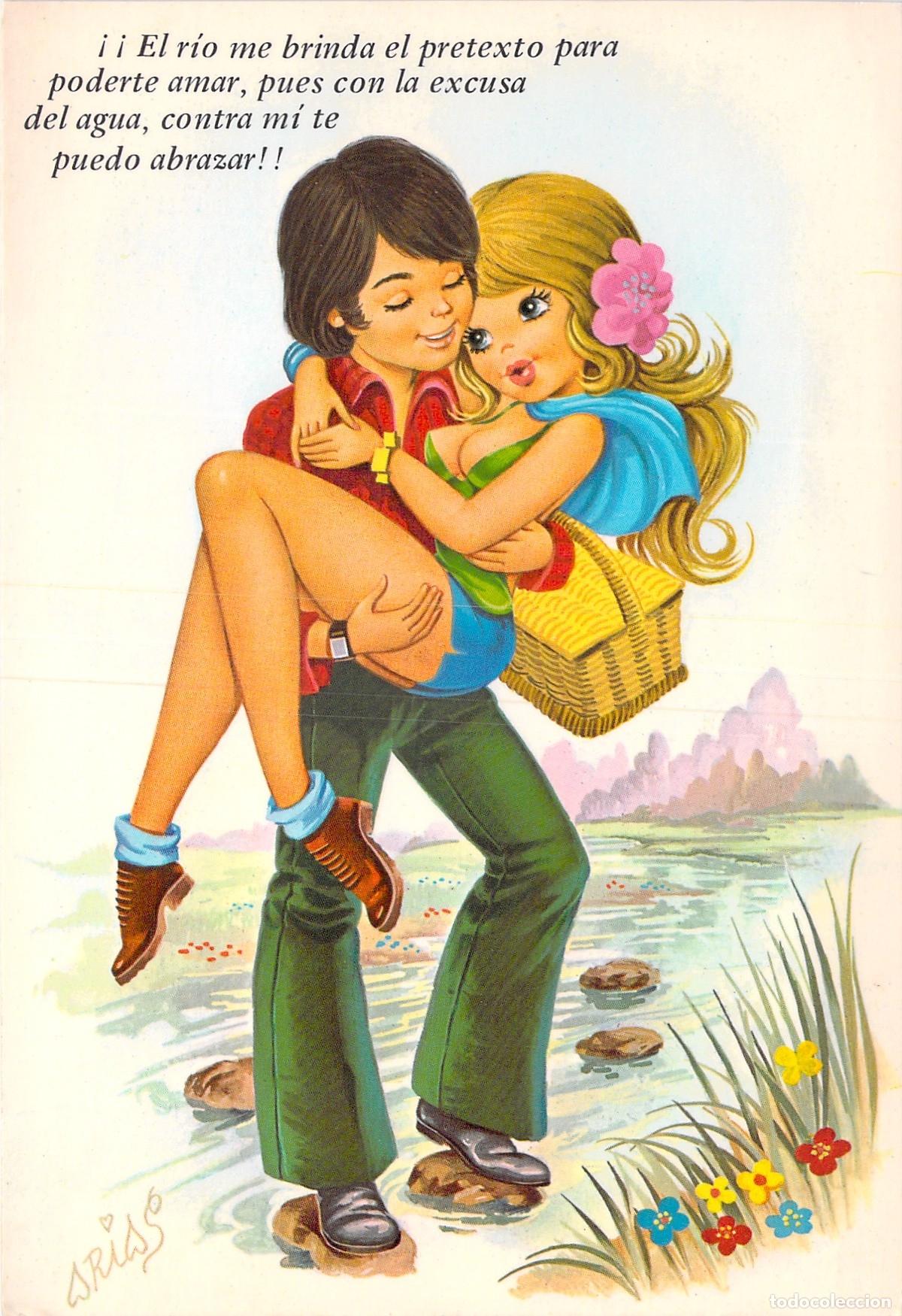 Postales: Postal Ilustrada Rom&aacute;ntica de Pareja en el R&iacute;o por Arias