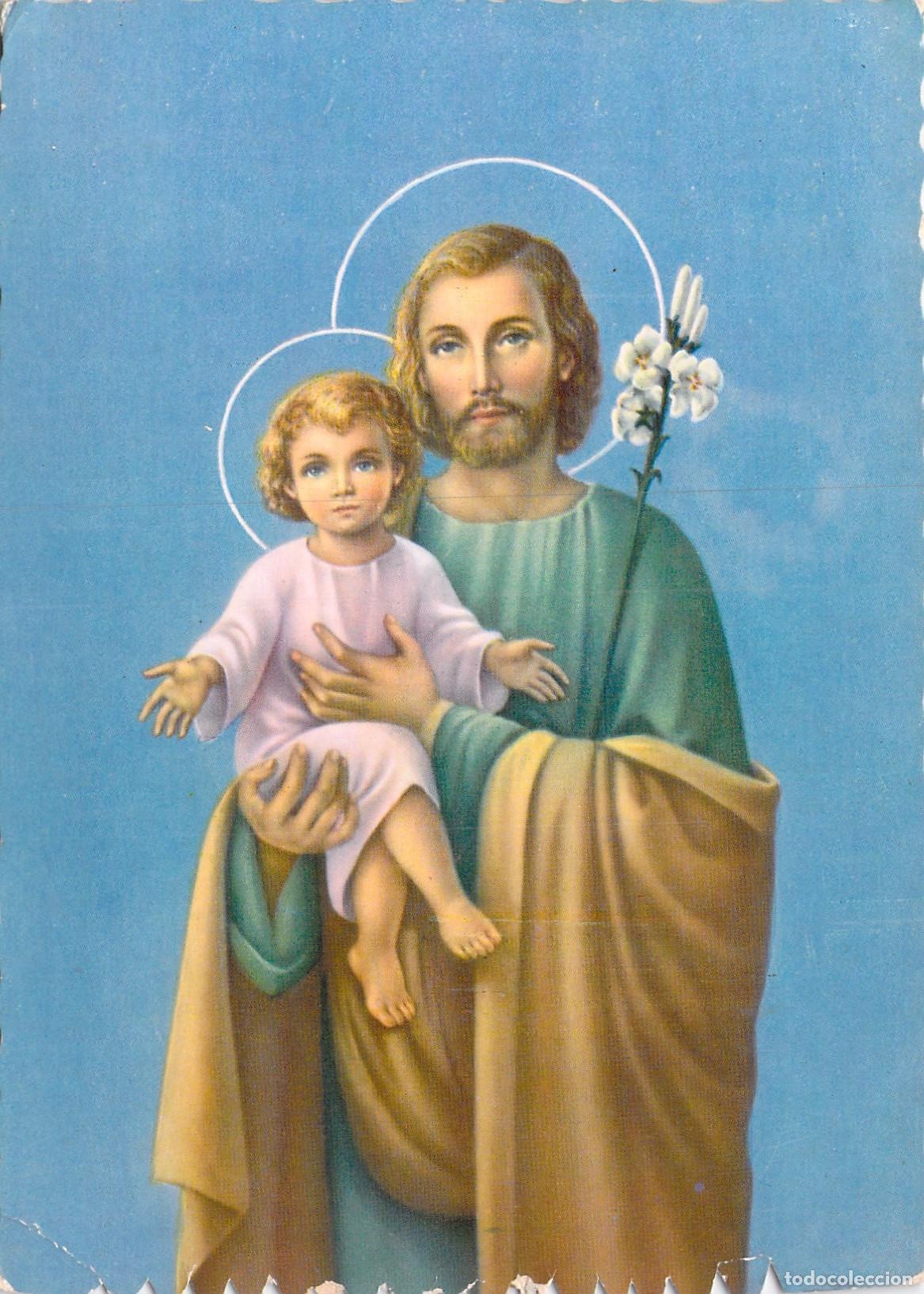 Postales: Postal de San Jos&eacute; con el Ni&ntilde;o Jes&uacute;s y Lirios, Barcelona