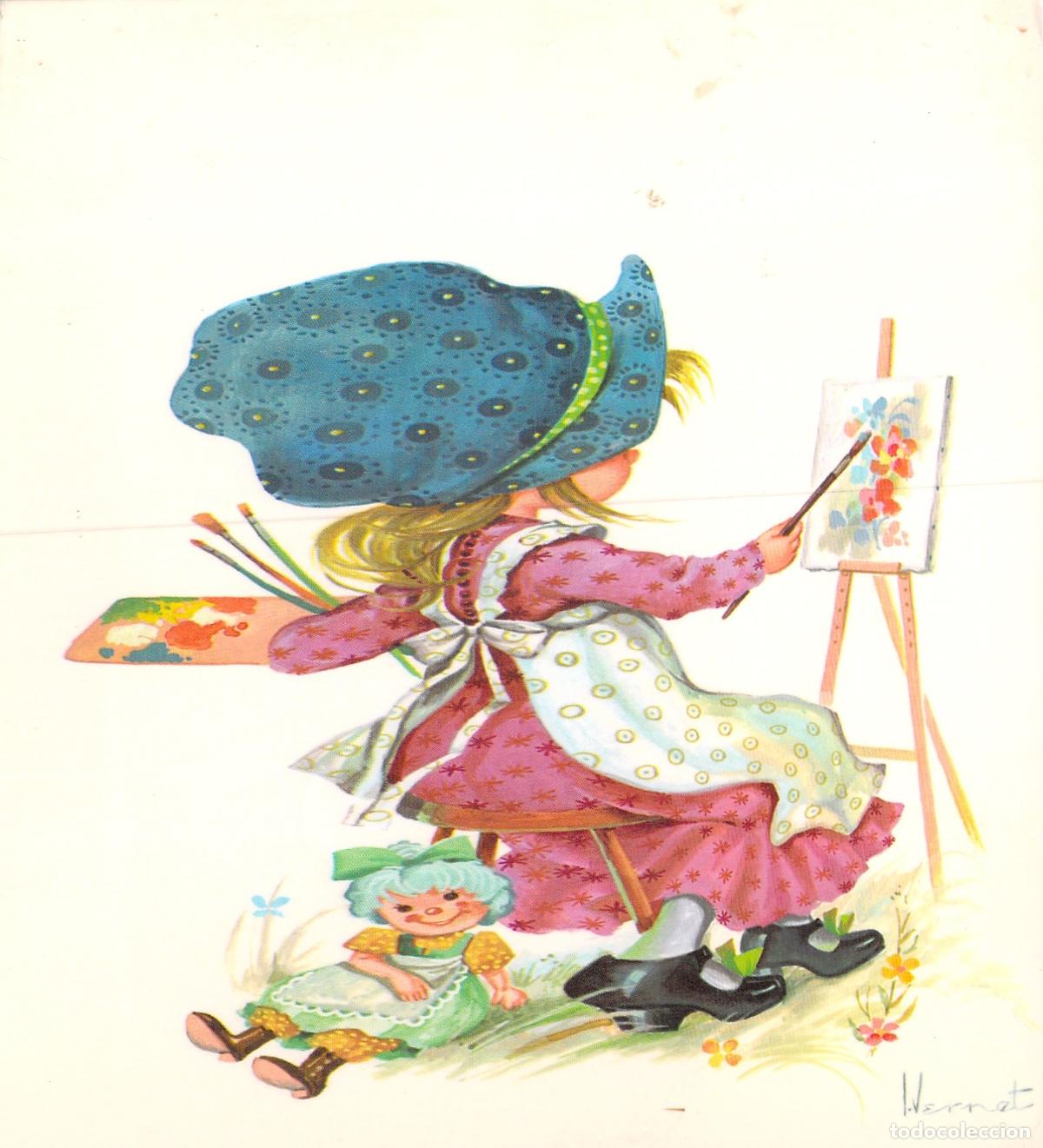 Postales: Postal de Ilustraci&oacute;n Infantil Ni&ntilde;a Pintora por Wernet C.y Z.