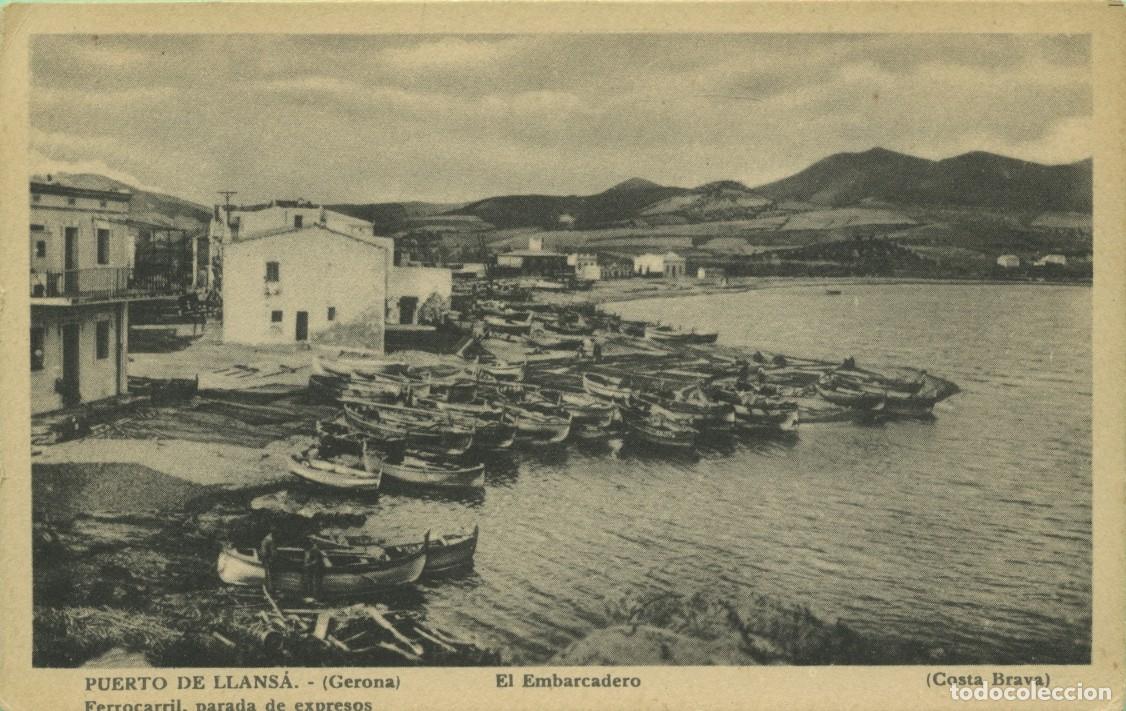 Postales: GERONA. Puerto de Llans&aacute;. Ferrocarril, parada de expresos. El Embarcadero. Sin circular. ED. A.G.-QU
