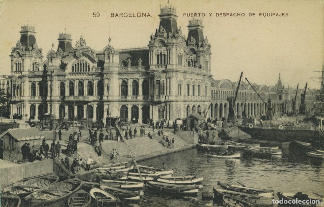 Postales: N&ordm; 59-BARCELONA. Puerto y despacho de equipajes. Circulada en 1960. ED. MISS&Egrave; Hs. BARNA