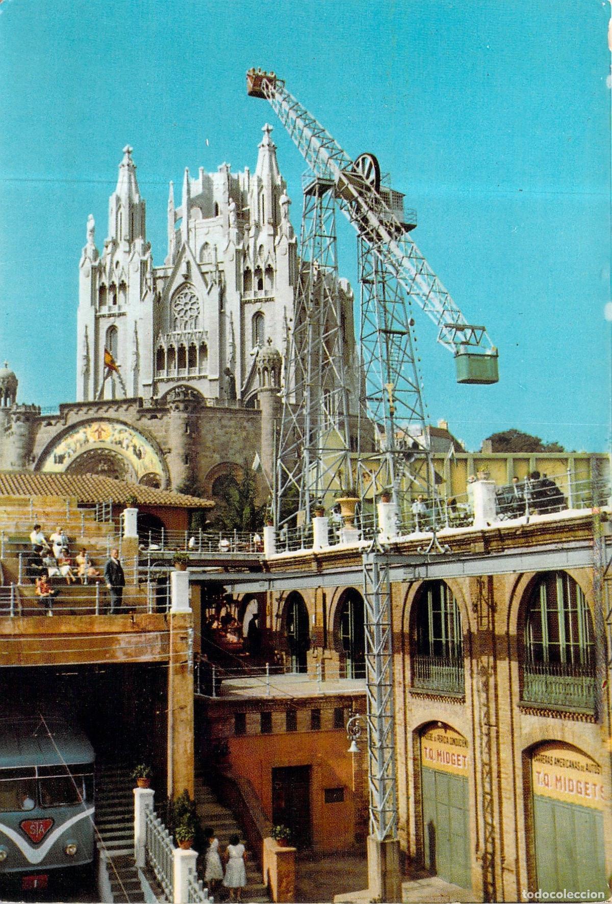 Postales: Postal Barcelona Tibidabo Templo Sagrado Coraz&oacute;n y Atracciones