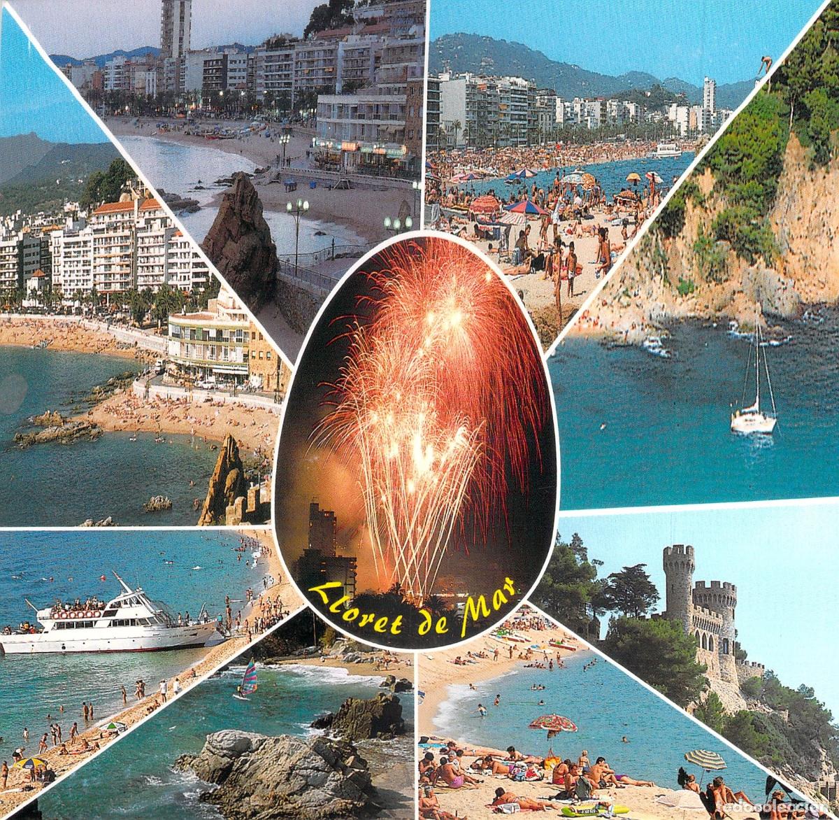 Postales: Postal de Lloret de Mar - Costa Brava - Multi-vistas y Fuegos Artificiales