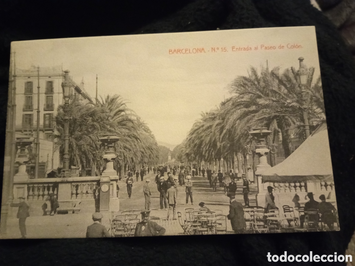 Postales: Antigua postal fotogr&aacute;fica, Barcelona, Entrada al Paseo Colon, Librer&iacute;a Granada