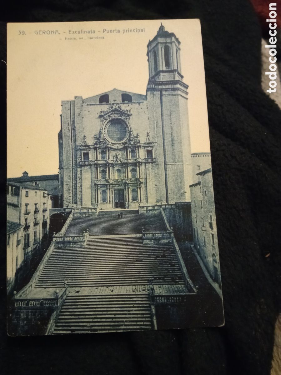 Postales: Antigua postal fotogr&aacute;fica, Gerona, Catedral, Escalinata, Puerta Principal