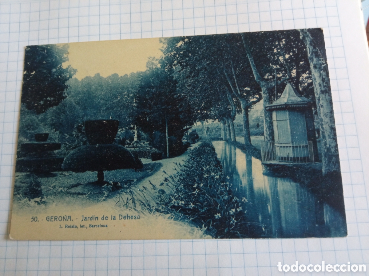 Postales: Antigua postal fotogr&aacute;fica, Gerona, Jardin de la Dehesa, sellada y matasellada en 1924